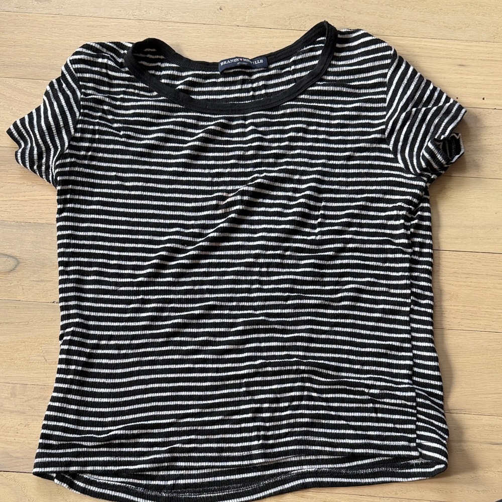 Brandy Melville Black and White Striped Tee